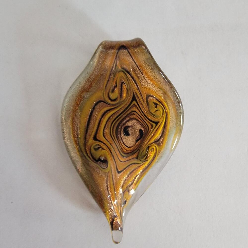 Charm Gold Glass Pendant Swirl Lampwork Bail Handmade Leaf Drop Necklace - Picture 2 of 8